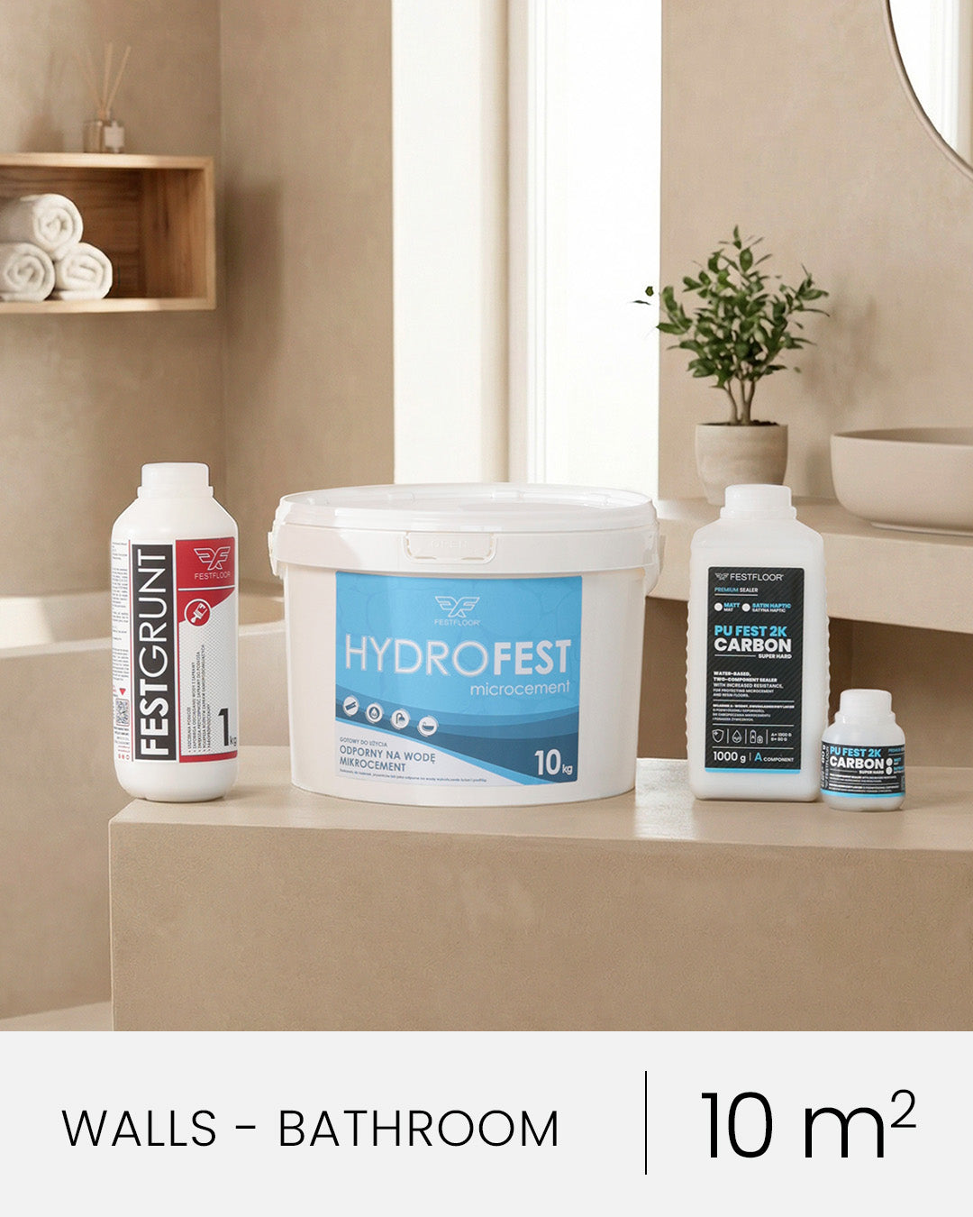 Microcement kit for bathroom walls HYDROFEST - 10m²